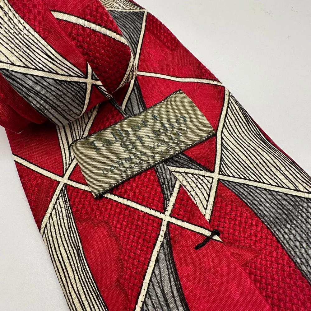 Robert‎ Talbott Studio Silk Tie Red Grey Geometric Harlequin Carmel Valley USA